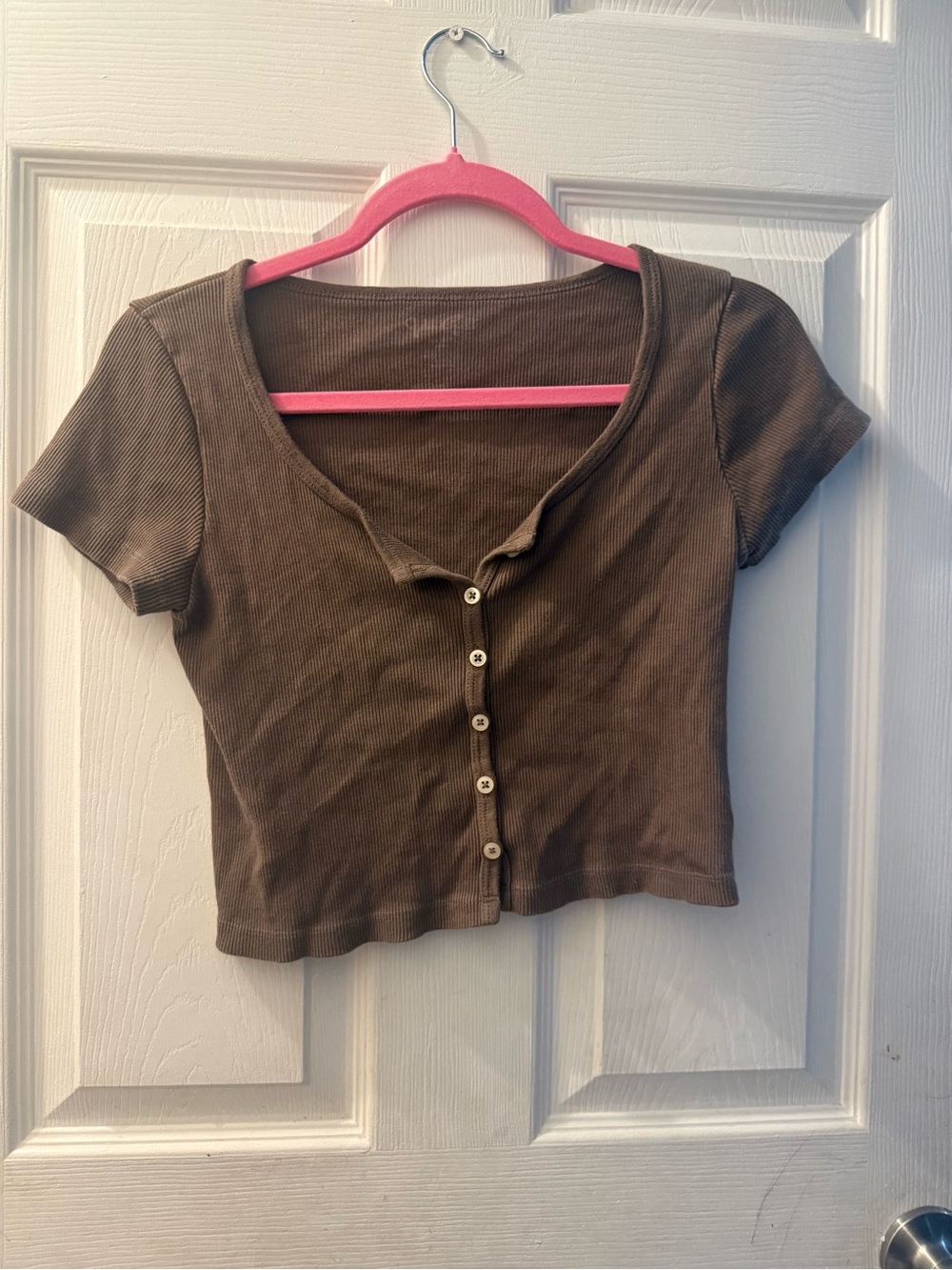 Brandy Melville Brown Ribbed Button-Front Crop Top
